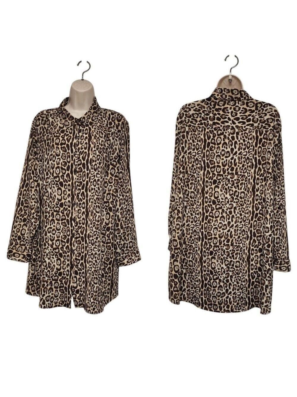 Unique Spectrum Women Plus Leopard Print Tunic Blouse Shirt Multi Brown Size 2X